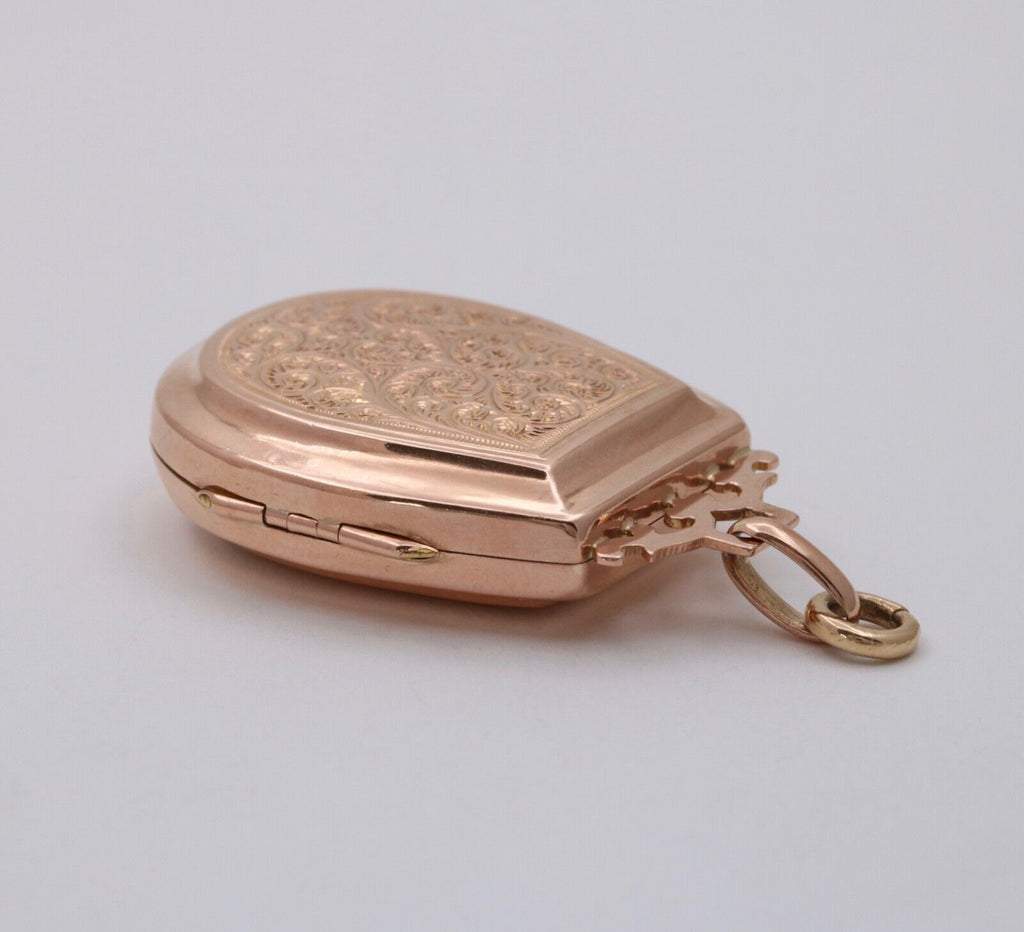 Vintage 18K Rose Gold Heavy Chased fleur de lis Locket Pendant