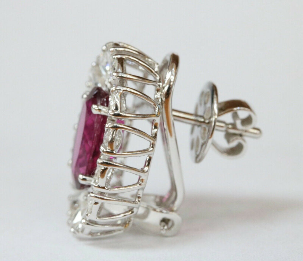 Pink Tourmaline Rose Cut Diamonds 18K White Gold Earrings