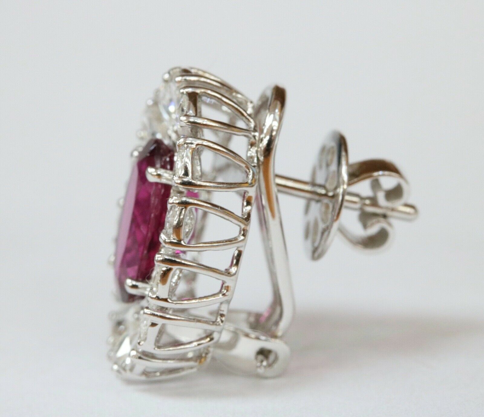 Pink Tourmaline Rose Cut Diamonds 18K White Gold Earrings