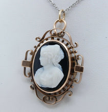 Load image into Gallery viewer, Victorian Cameo 14K Rose Gold Onyx Brooch Pendant Pin
