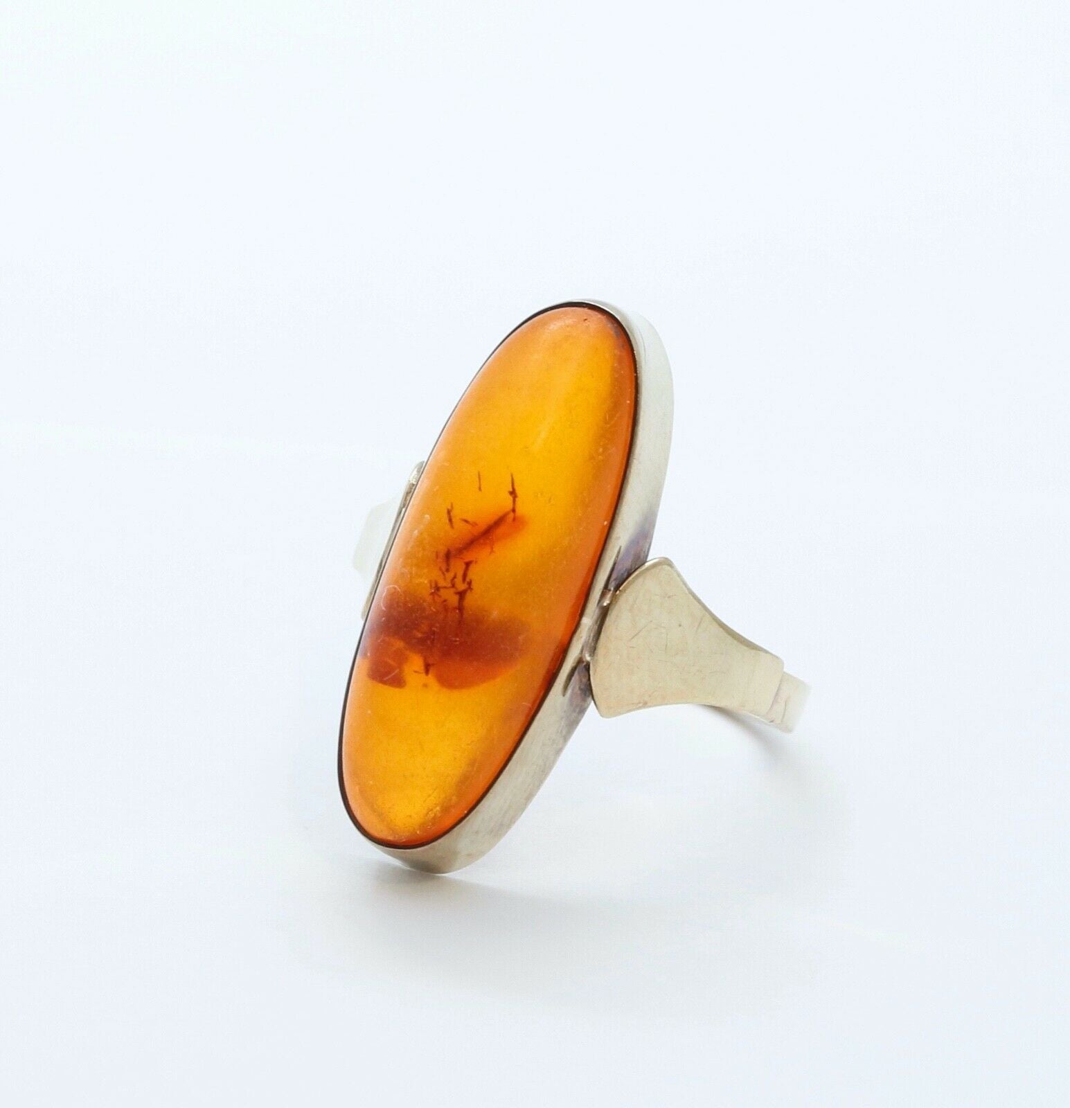 Art Deco Natural Amber 9K Yellow Gold Ring