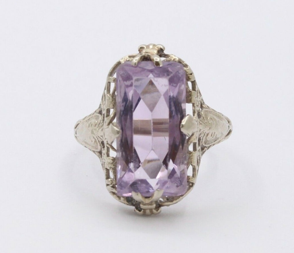 Art Deco 14K White Gold Rose de France Ring