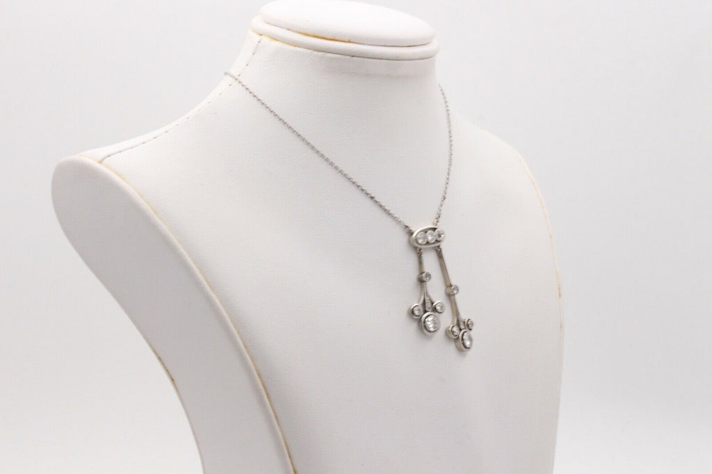 Art Deco Old Mine Diamonds Platinum Pendant and Chain