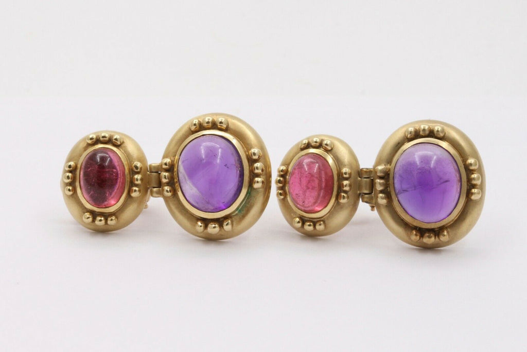 Vintage 14K Yellow Gold Hanging Tourmaline Earrings