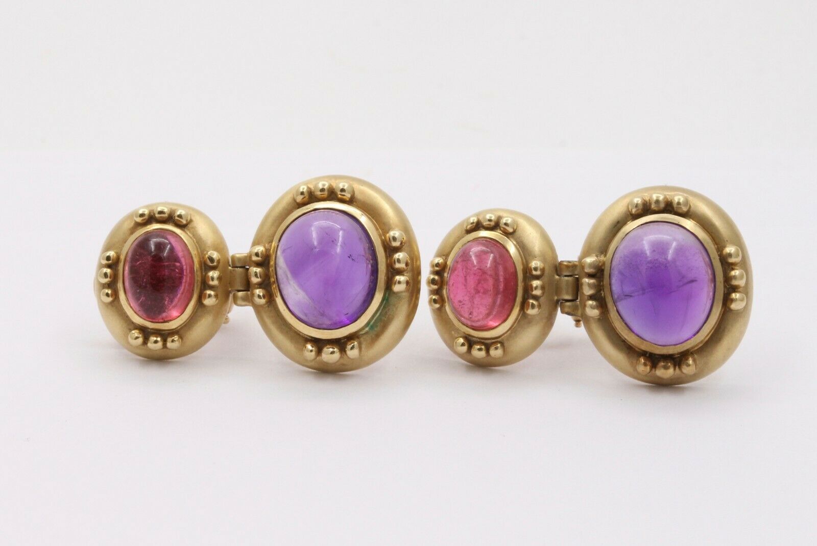 Vintage 14K Yellow Gold Hanging Tourmaline Earrings