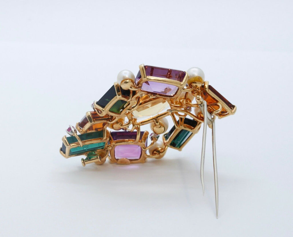 Luxurious Vintage Multi Stone 18K Yellow Gold Pendant Brooch Pin
