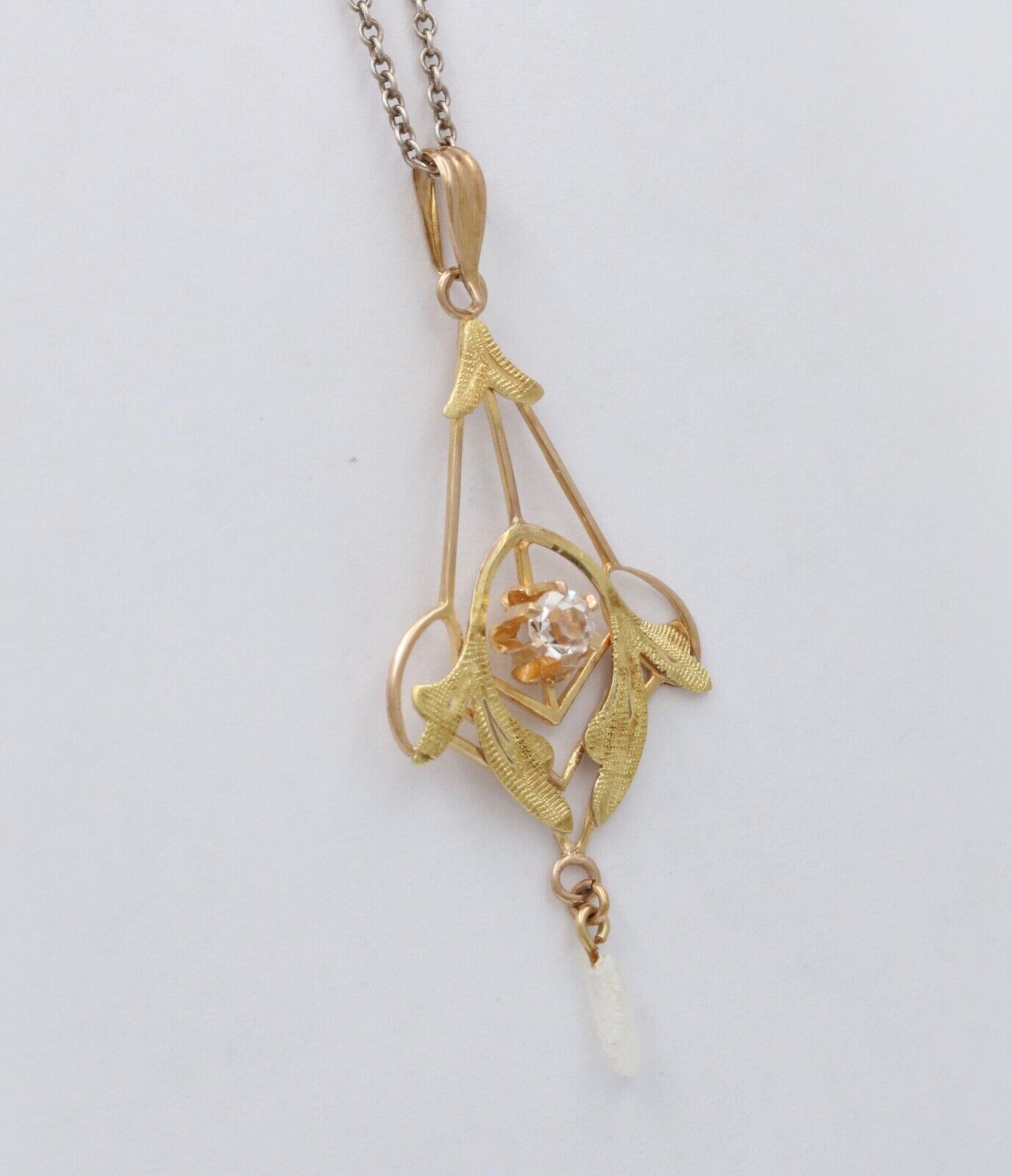 Art Nouveau Limestone Pearl 10K Yellow Gold Pendant