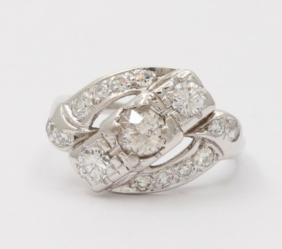 Antique Art Deco Old Mine Cut Diamond 14K White Gold Ring, Engagement Ring.