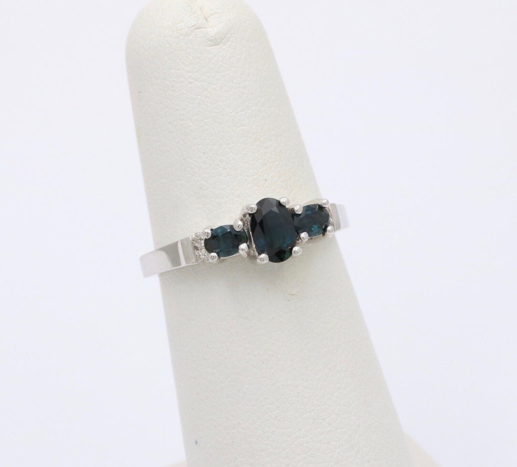Vintage 14K White Gold Sapphire And Diamond Ring, Engagement Ring.