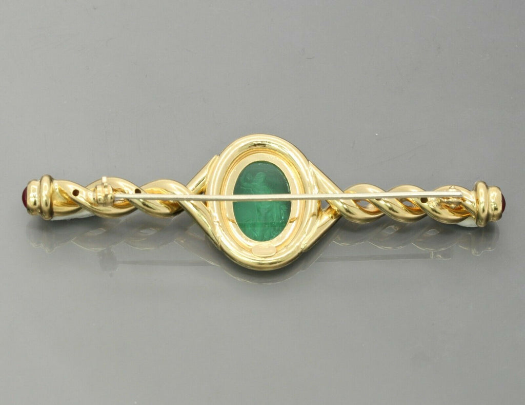Vintage Italian 18K Yellow Gold Glass Intaglio Pink Sapphire Brooch