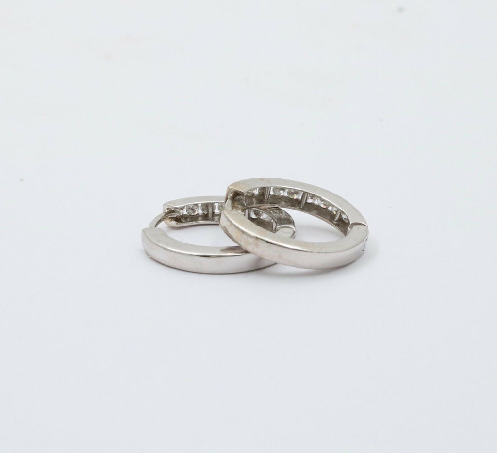 Mini Channel-Set 14K White Gold Diamond Huggie Hoop Earrings