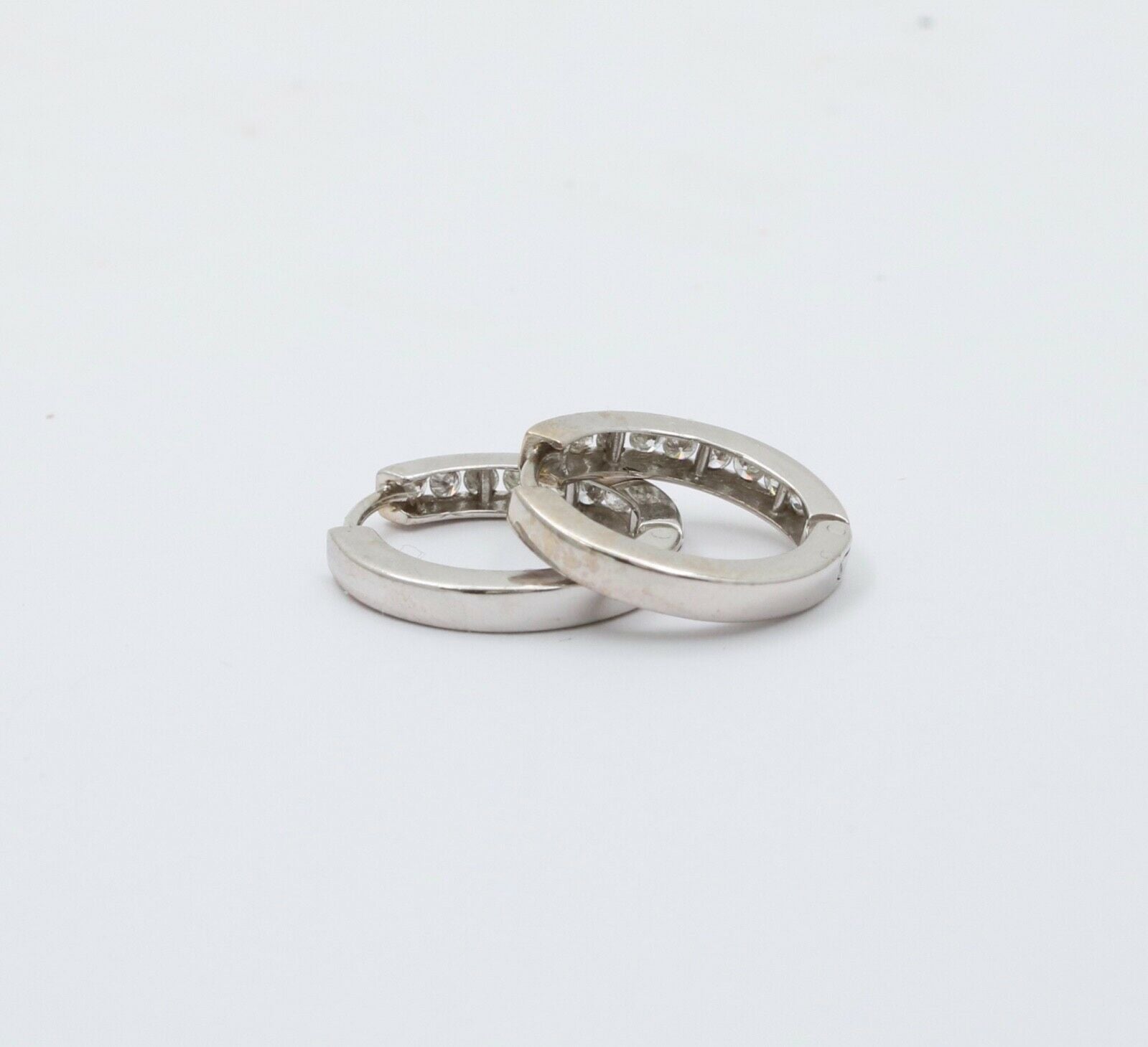 Mini Channel-Set 14K White Gold Diamond Huggie Hoop Earrings