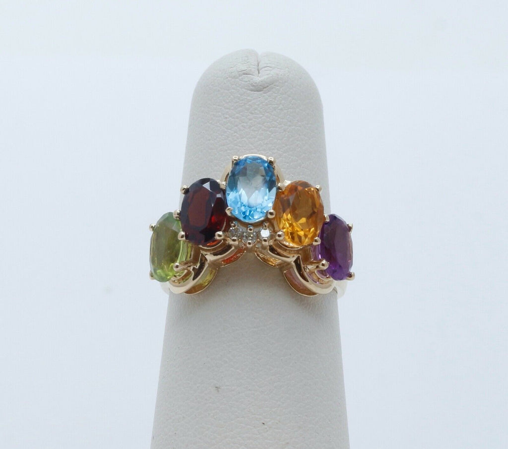Beautiful Vintage Ladies 14K Yellow Gold Multi Stone Ring