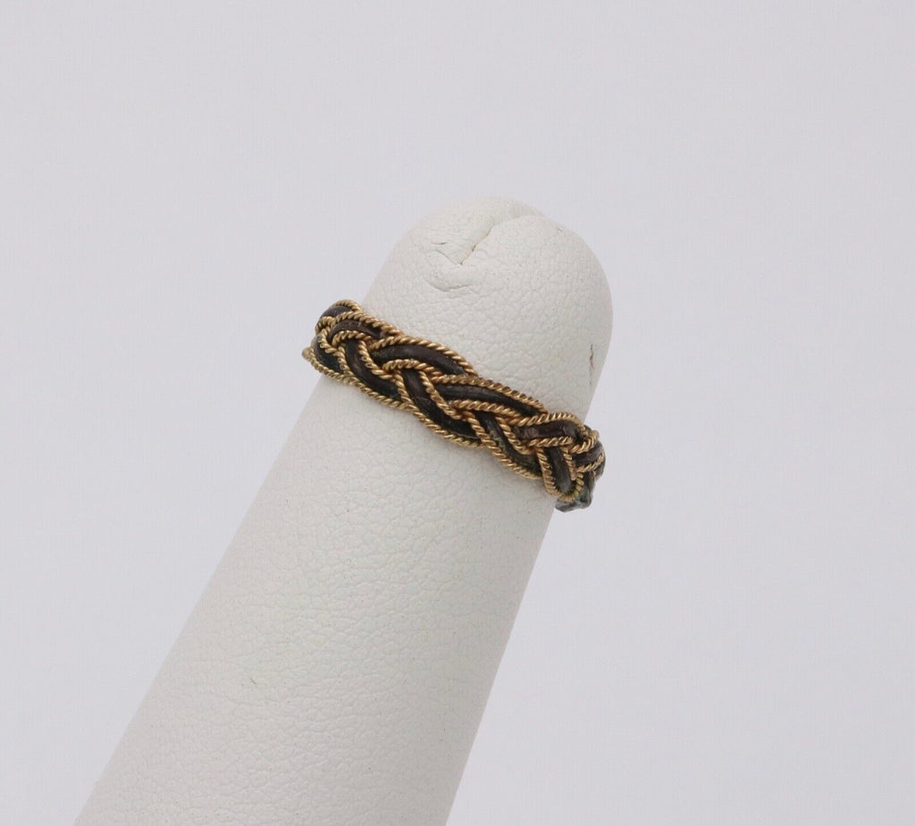 Antique Georgian 14K Yellow Gold Braided Ring Band, Mourning Jewelry