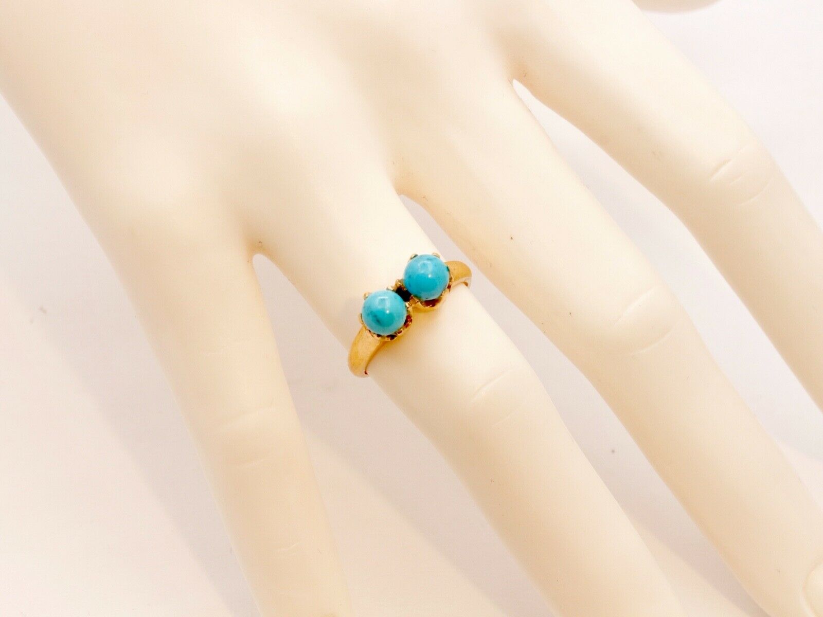 Victorian Ladies Twin Turquoise 14K Yellow Gold Ring