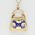 Vintage 14K Yellow Gold Enamel Opening Purse Pendant
