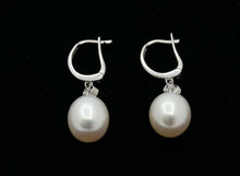 Load image into Gallery viewer, Vintage 14K White Gold Hanging Pearl Diamond Earrings
