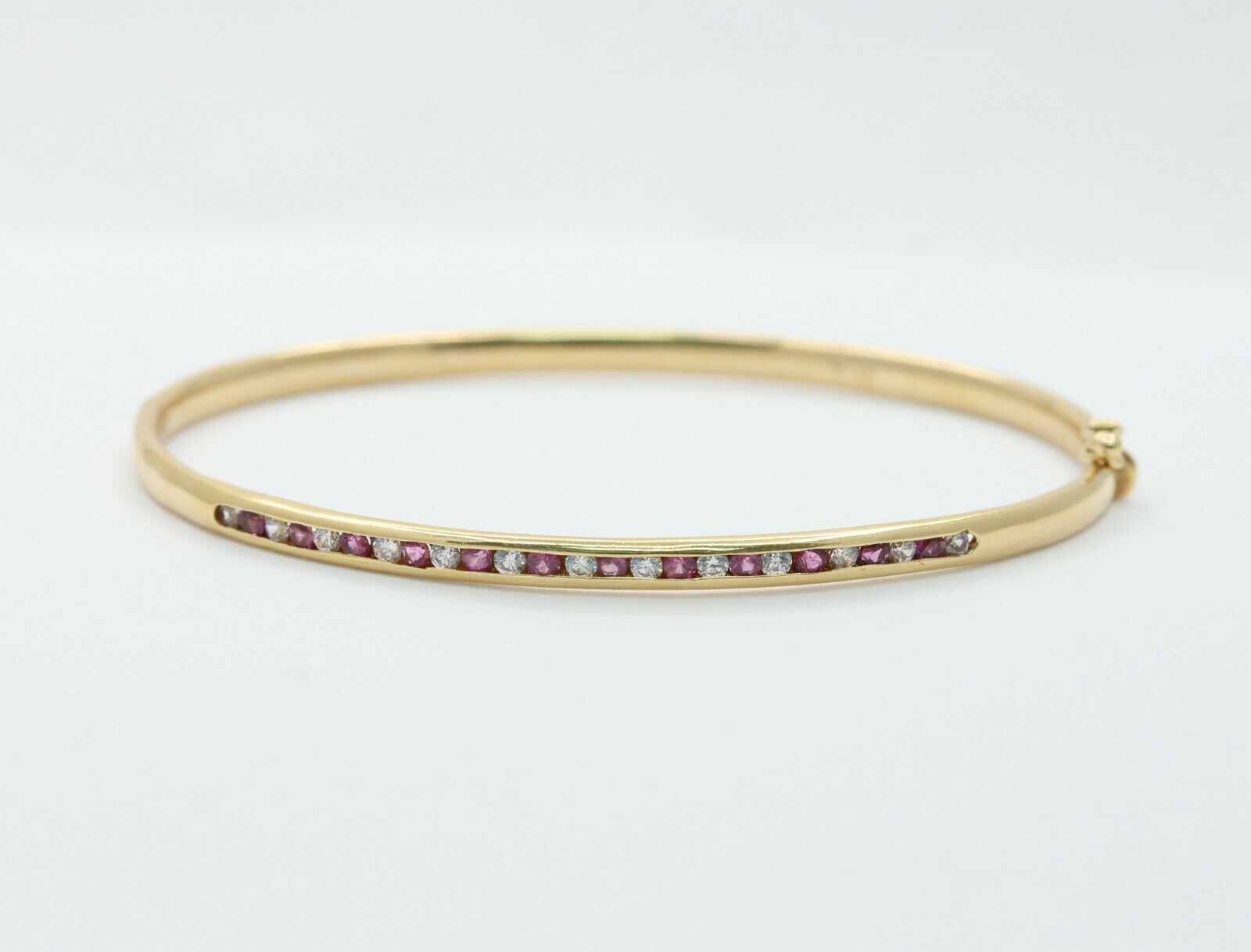 Vintage 18K Yellow Gold CZ Ruby Bangle