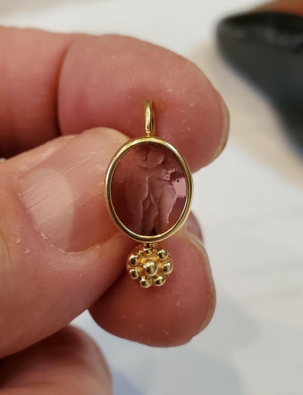 Italian Vintage Cherub Angels Art Glass 14K Yellow Gold Earrings