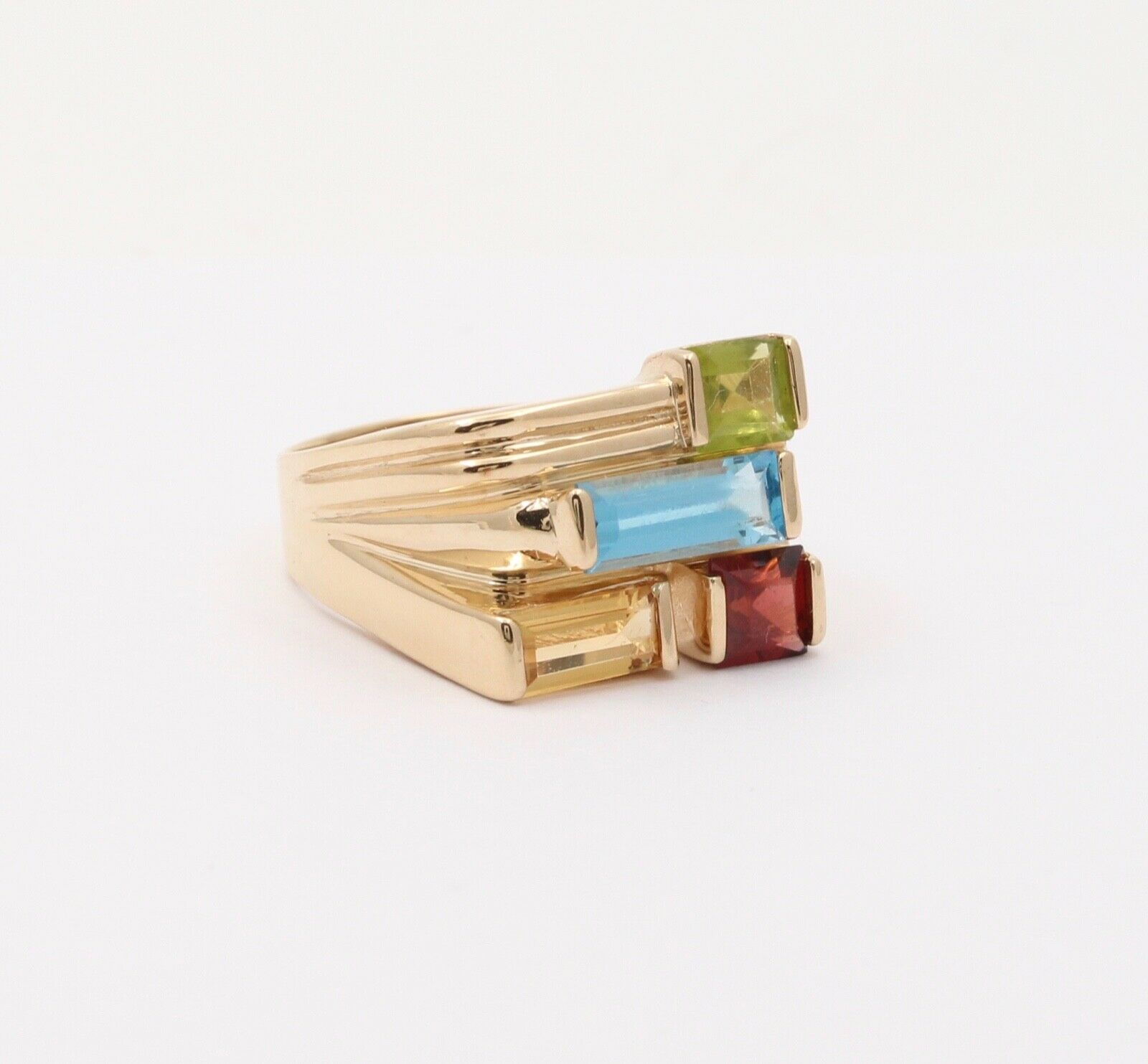 Vintage Geometric Multi Stone 14K Yellow Gold Ring