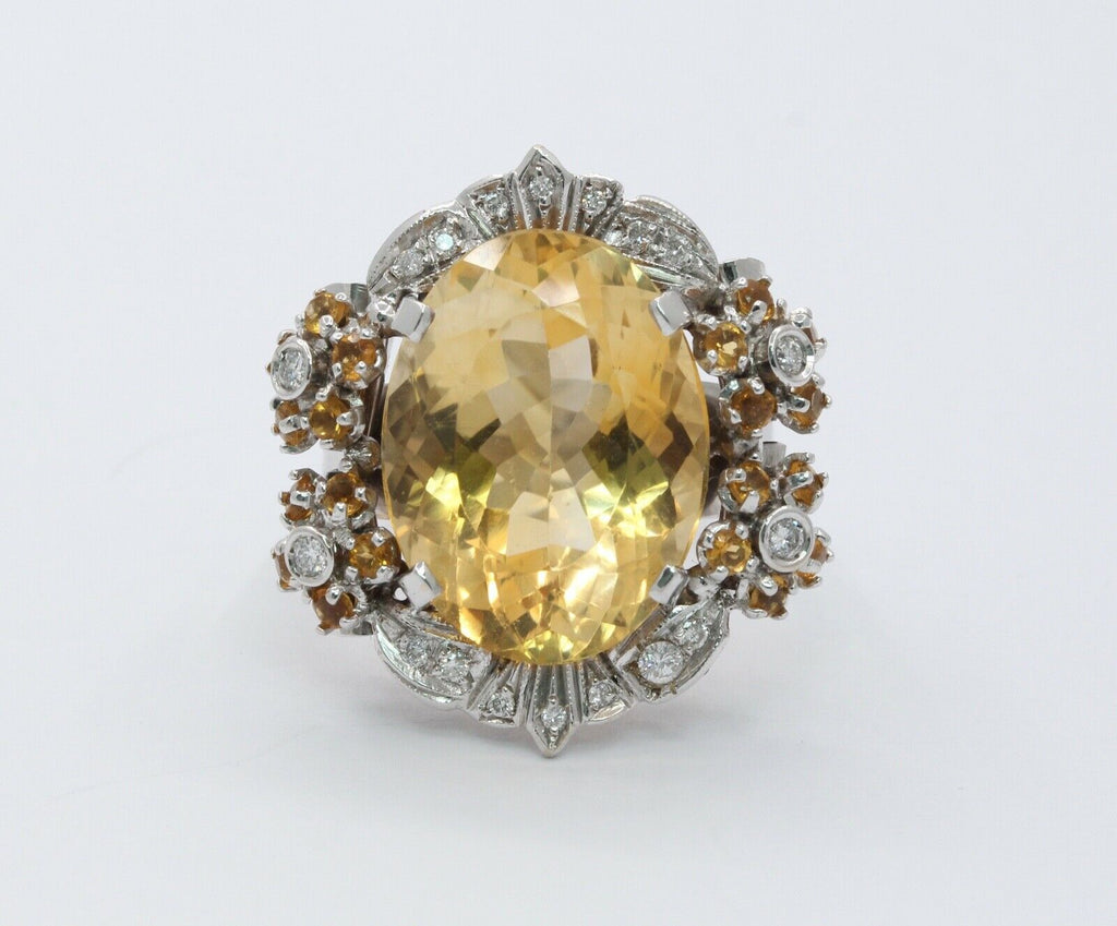 Huge Majestic Italian 18K Citrine Diamonds Ring