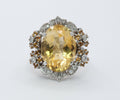 Huge Majestic Italian 18K Citrine Diamonds Ring