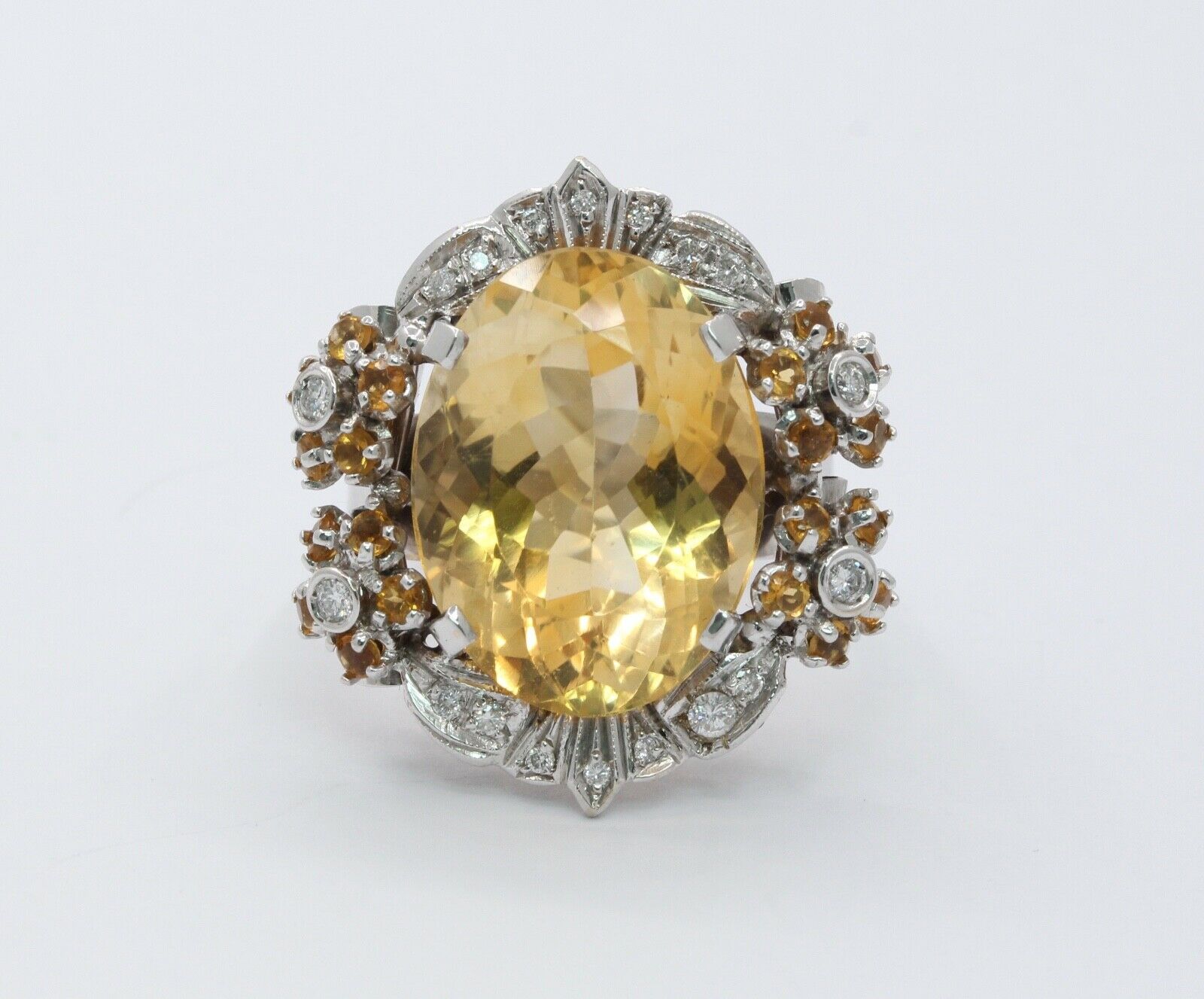 Huge Majestic Italian 18K Citrine Diamonds Ring