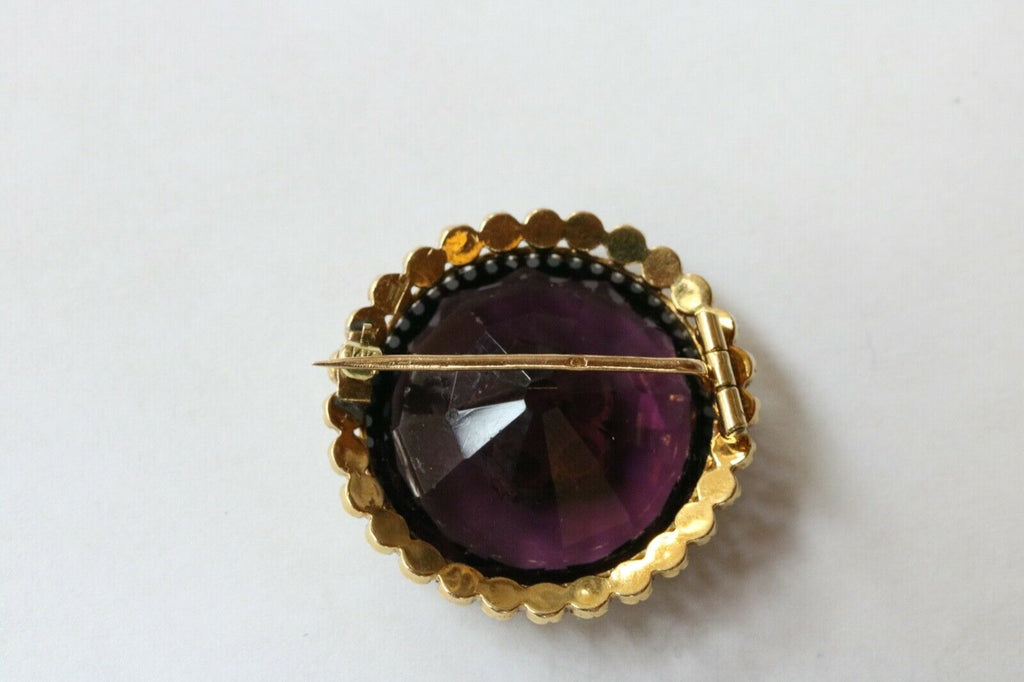 Victorian 18K Yellow Gold Amethyst Seed Pearls Brooch Earrings Set