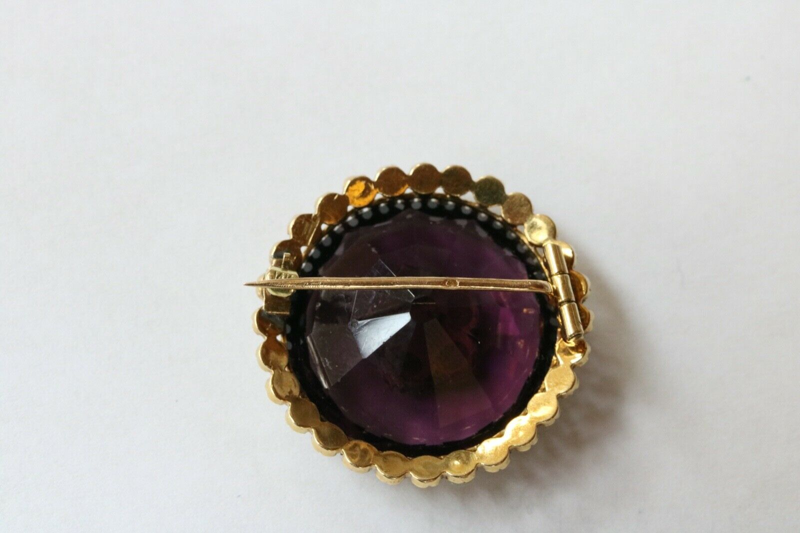 Victorian 18K Yellow Gold Amethyst Seed Pearls Brooch Earrings Set