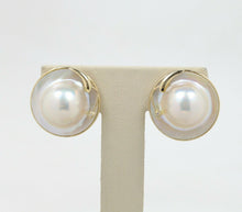 Load image into Gallery viewer, Vintage 14K Yellow Gold Mother Of Pearl Diamond Clip Earrings
