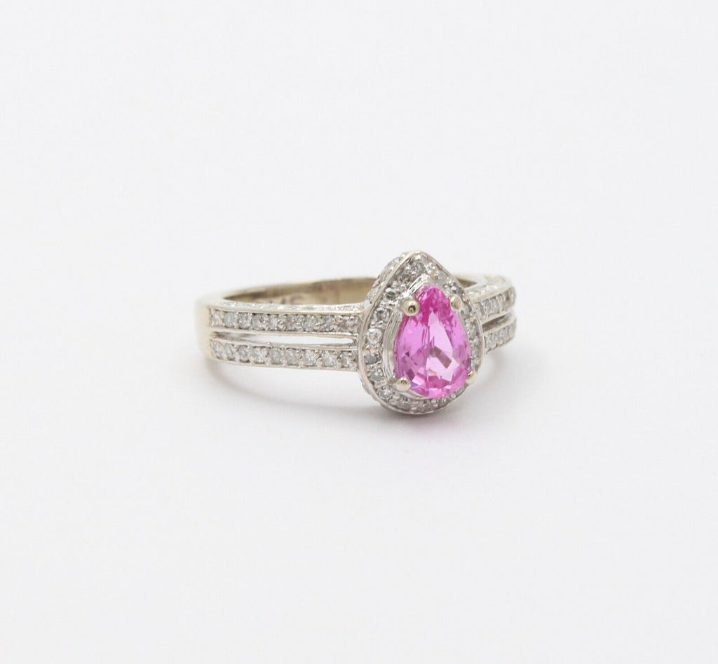 Classic 14K White Gold Pink Topaz Diamond Ring, Engagement Ring.