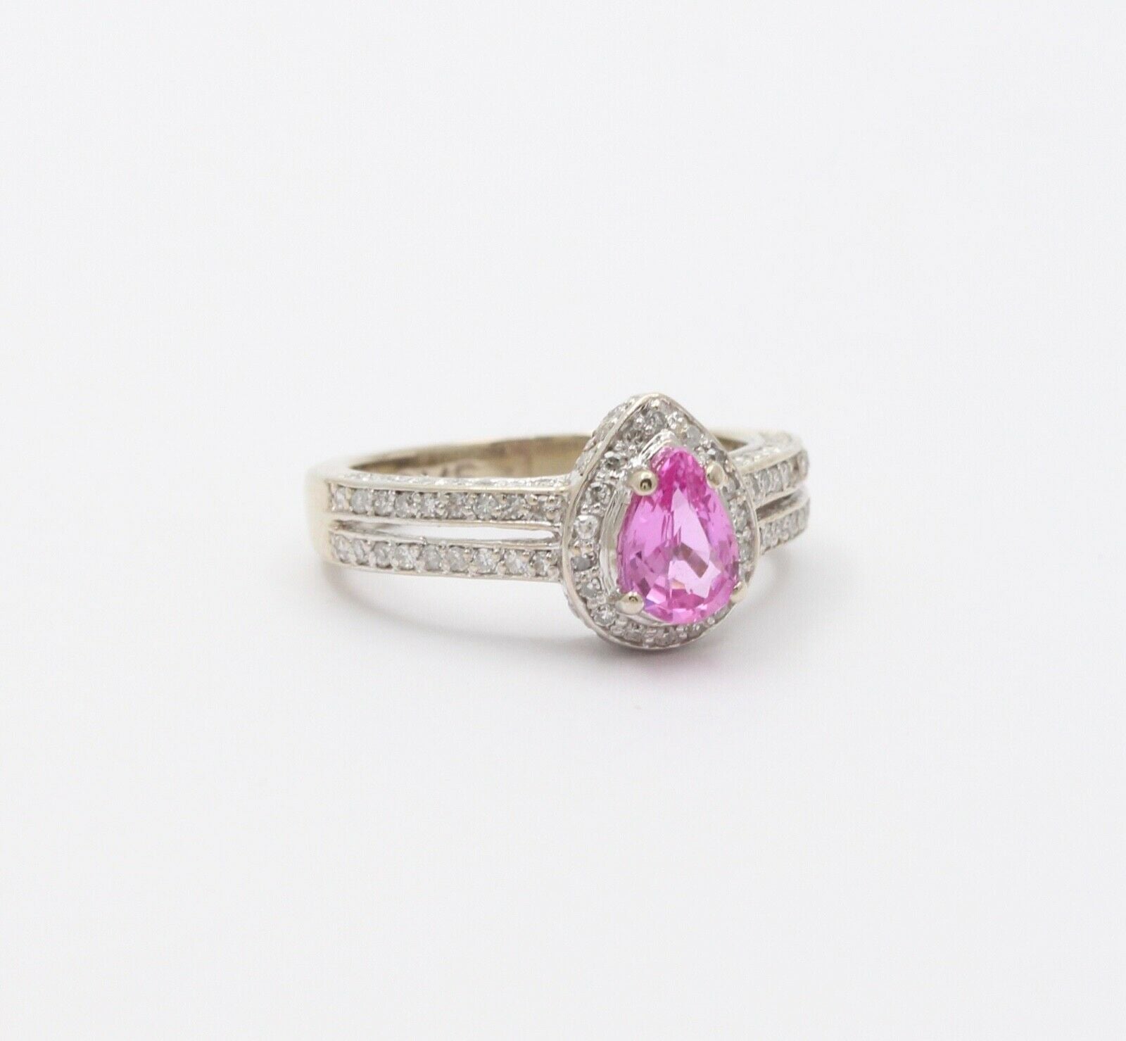 Classic 14K White Gold Pink Topaz Diamond Ring, Engagement Ring.