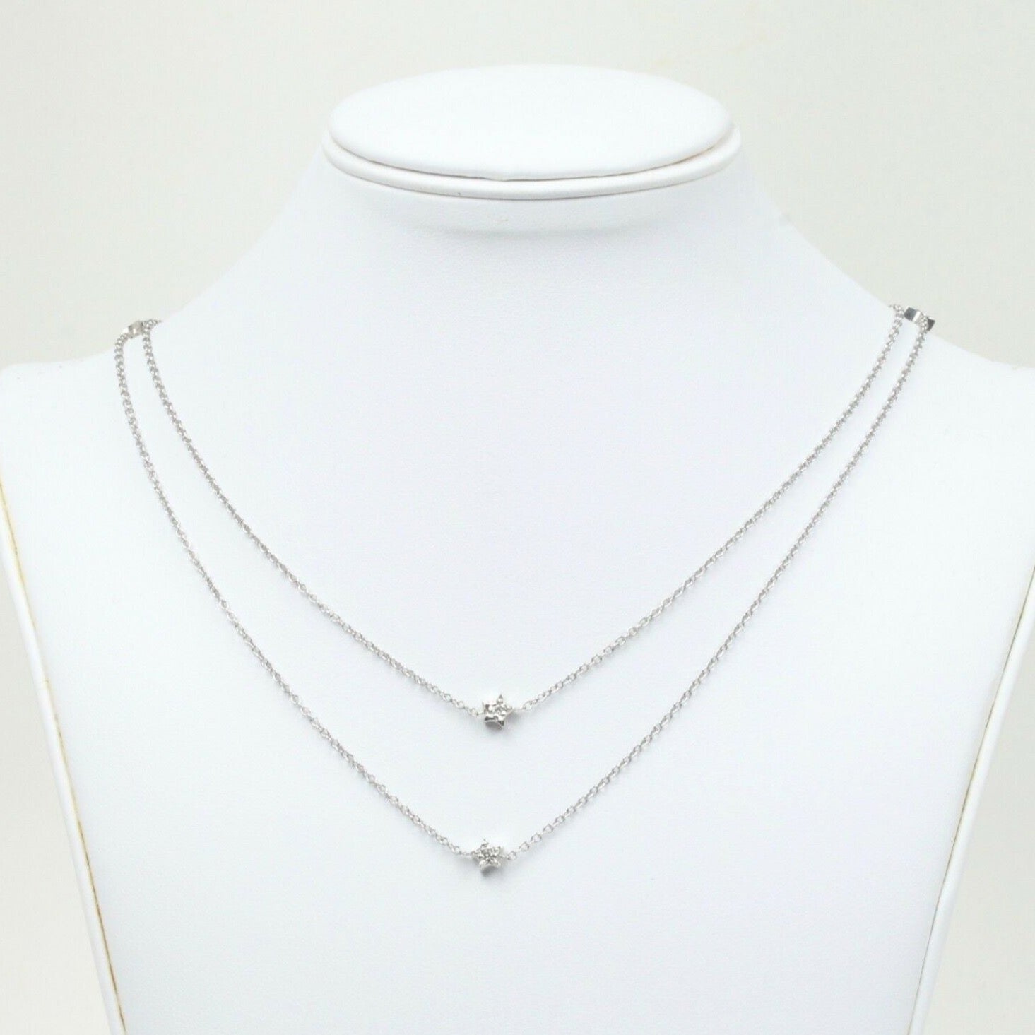 Vintage 18k White Gold Diamond Stackable Necklace