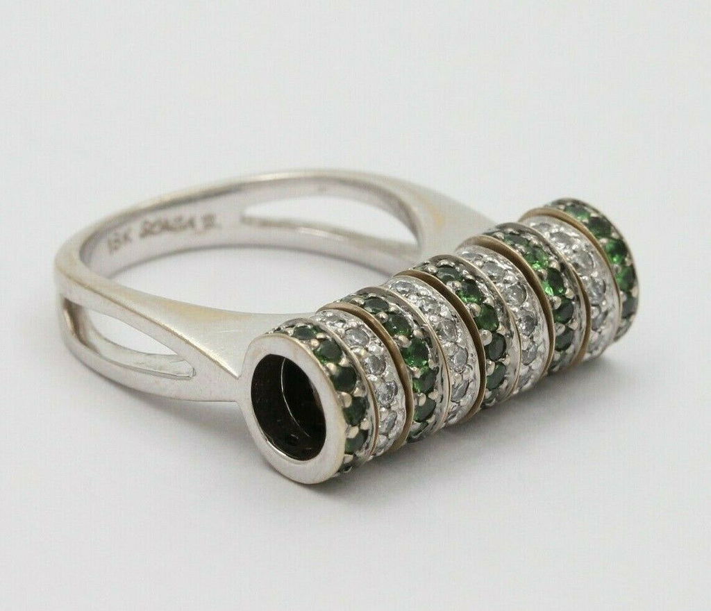 Sonia B 18K White Gold Interactive Diamonds and Green Garnet Movable Ring Band.