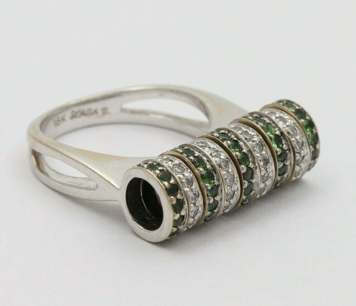 Sonia B 18K White Gold Interactive Diamonds and Green Garnet Movable Ring Band.