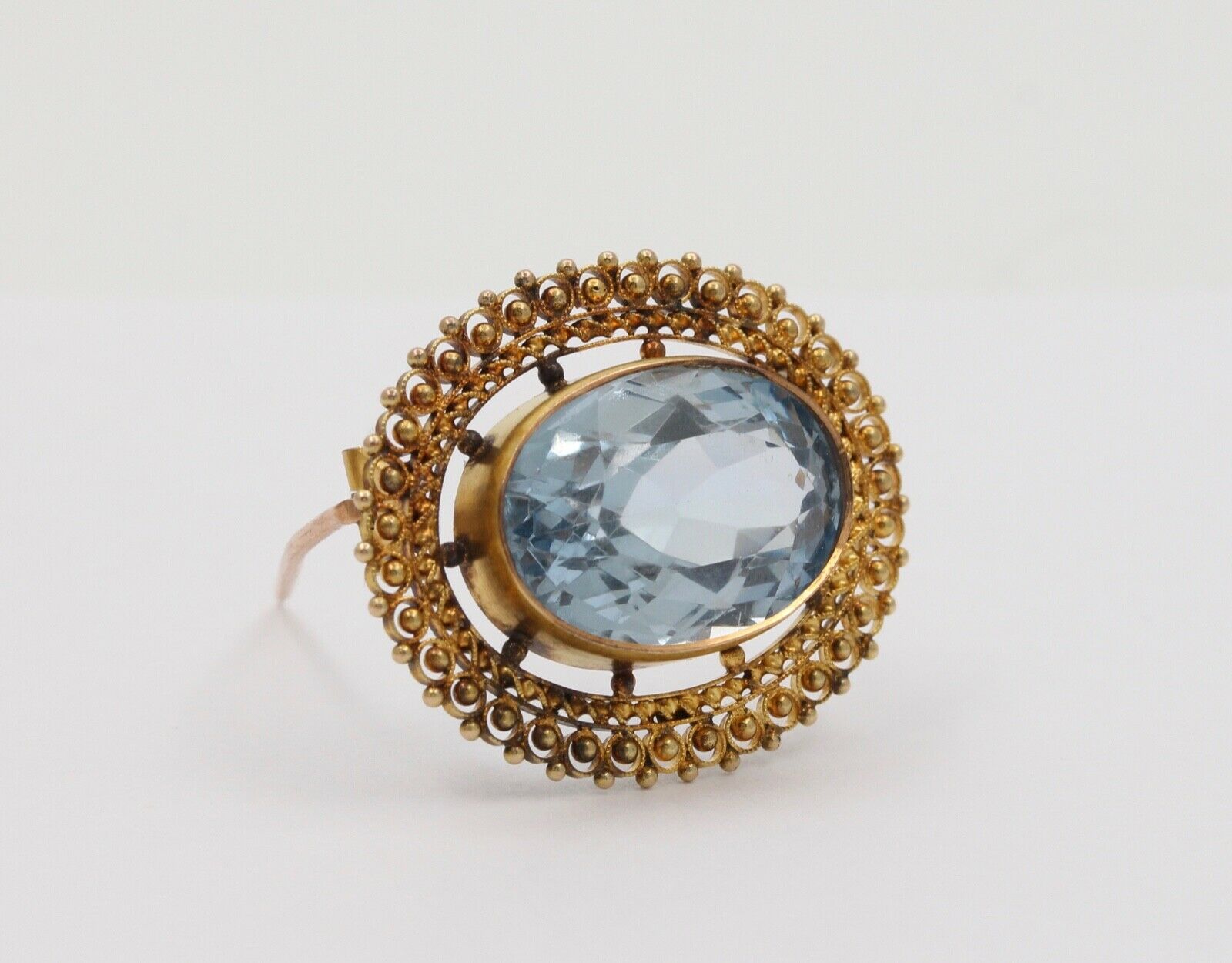 Antique Victorian Etruscan Revival Blue Spinel Brooch Pin