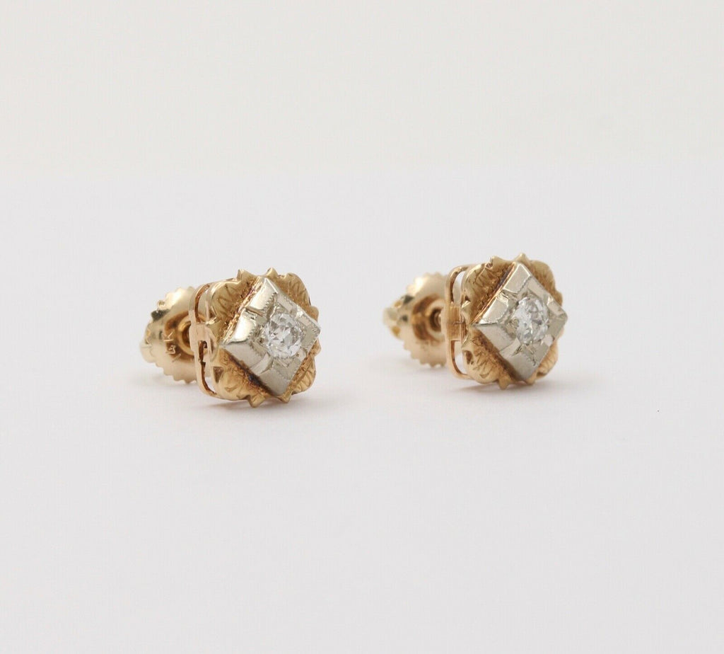 Antique Victorian 14K Yellow & White Gold Old Mine Cut Diamonds Studs Earrings