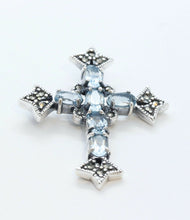 Load image into Gallery viewer, Navajo Synthetic Aquamarine Marcasite Sterling Silver Cross Pendant
