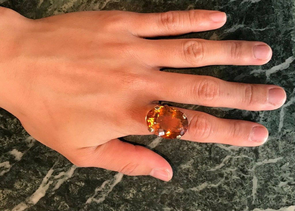 Large Vintage 14K Yellow Gold Citrine Statement Ring