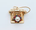 Vintage Moveable Telephone 14K Yellow Gold Pearl Sapphires Rubies Pendant Charm