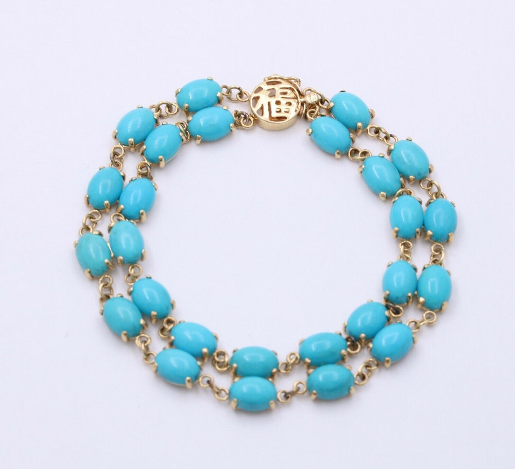 Vintage Turquoise Good Luck 14K Yellow Gold Bracelet