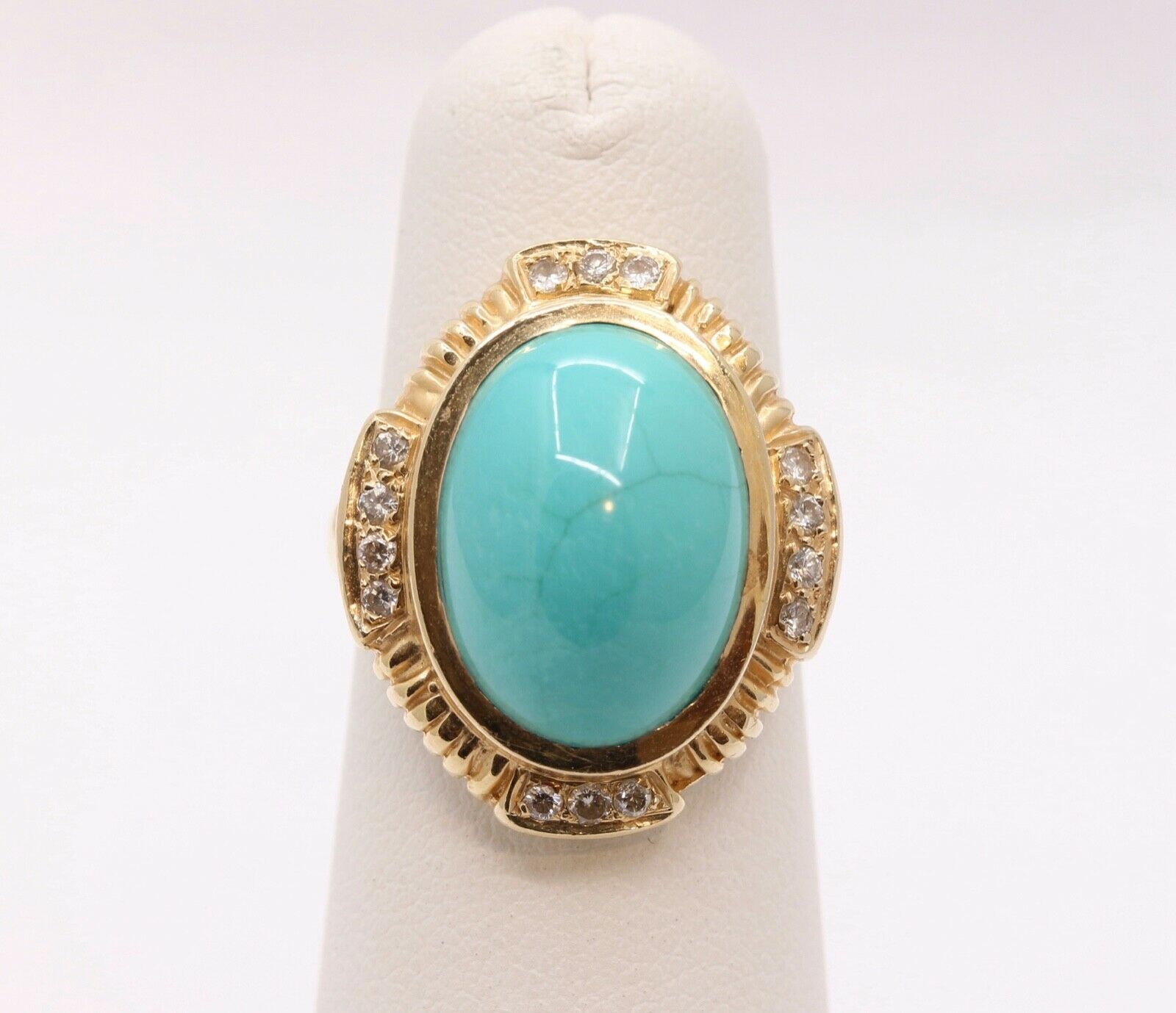 Vintage Turquoise Diamonds 14K Yellow Gold Ring