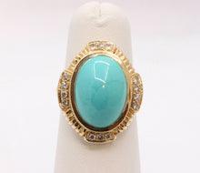 Load image into Gallery viewer, Vintage Turquoise Diamonds 14K Yellow Gold Ring
