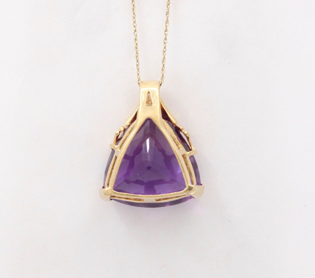 Vintage 14K Yellow Gold Siberian Amethyst Diamond Triangle Pendant.