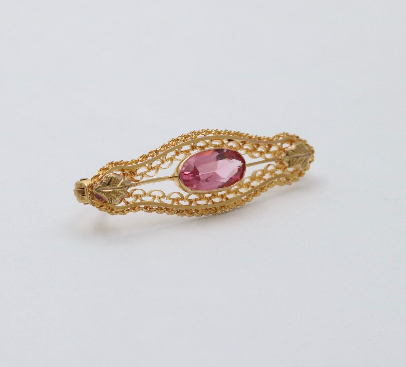 Vintage Pink Tourmaline 10K Yellow Gold Brooch Pin