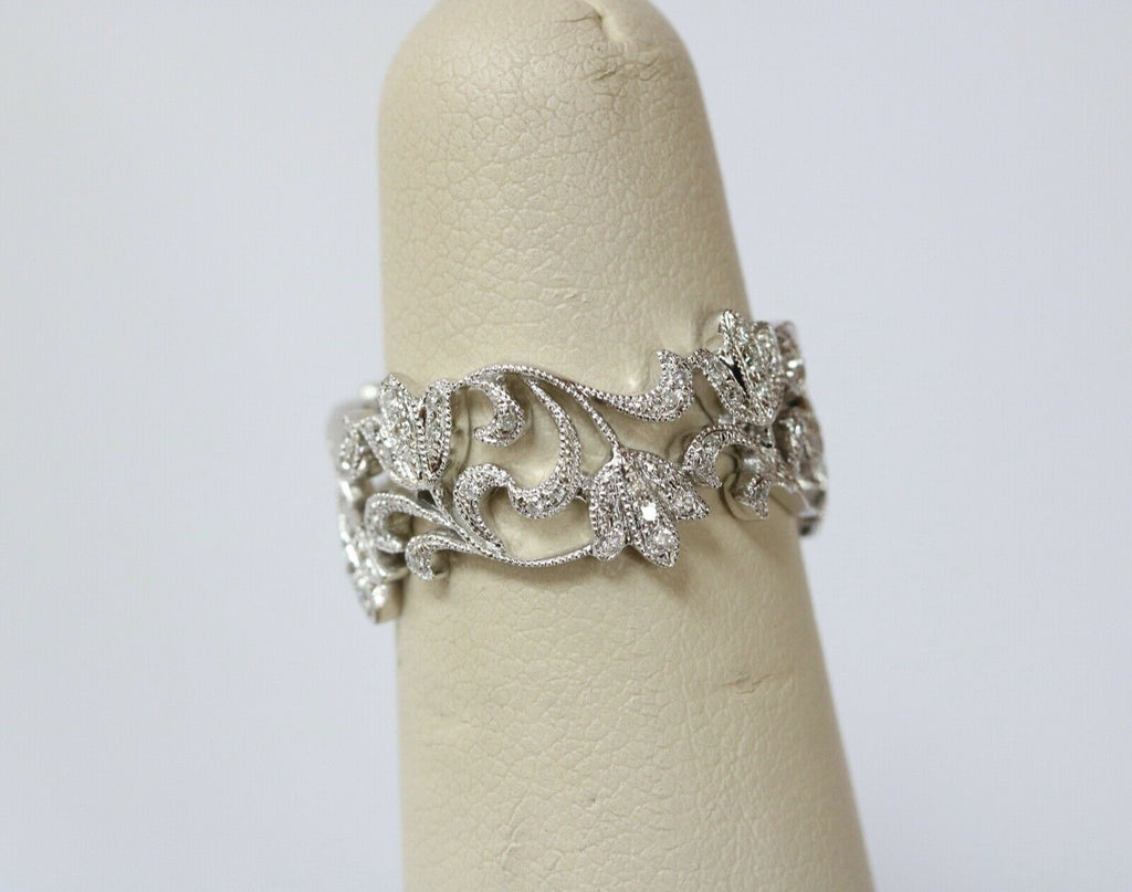 Beautiful Ladies Floral Filagree Diamonds 18K White Gold Ring