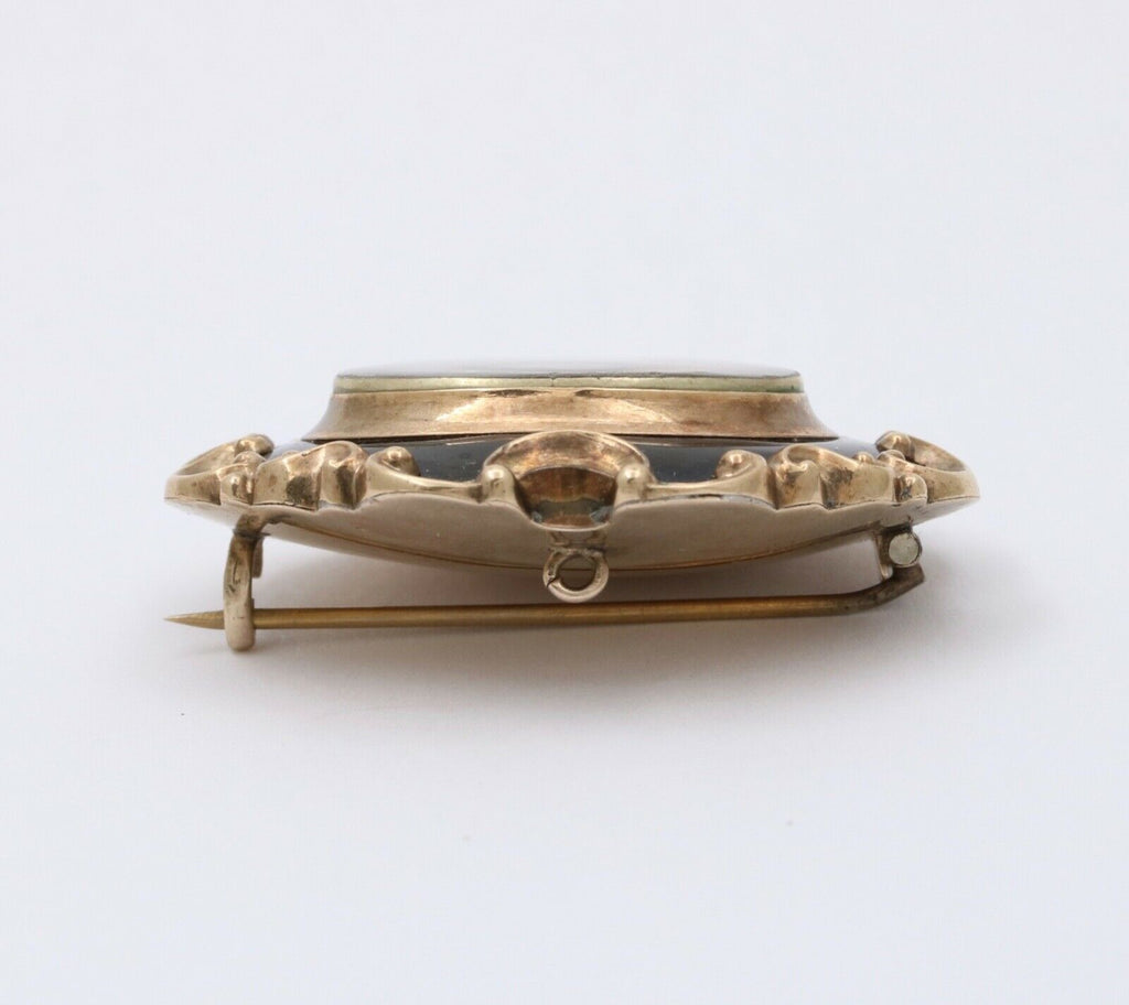 Victorian Memento Mori Hair 10K Enamel Brooch Pendant