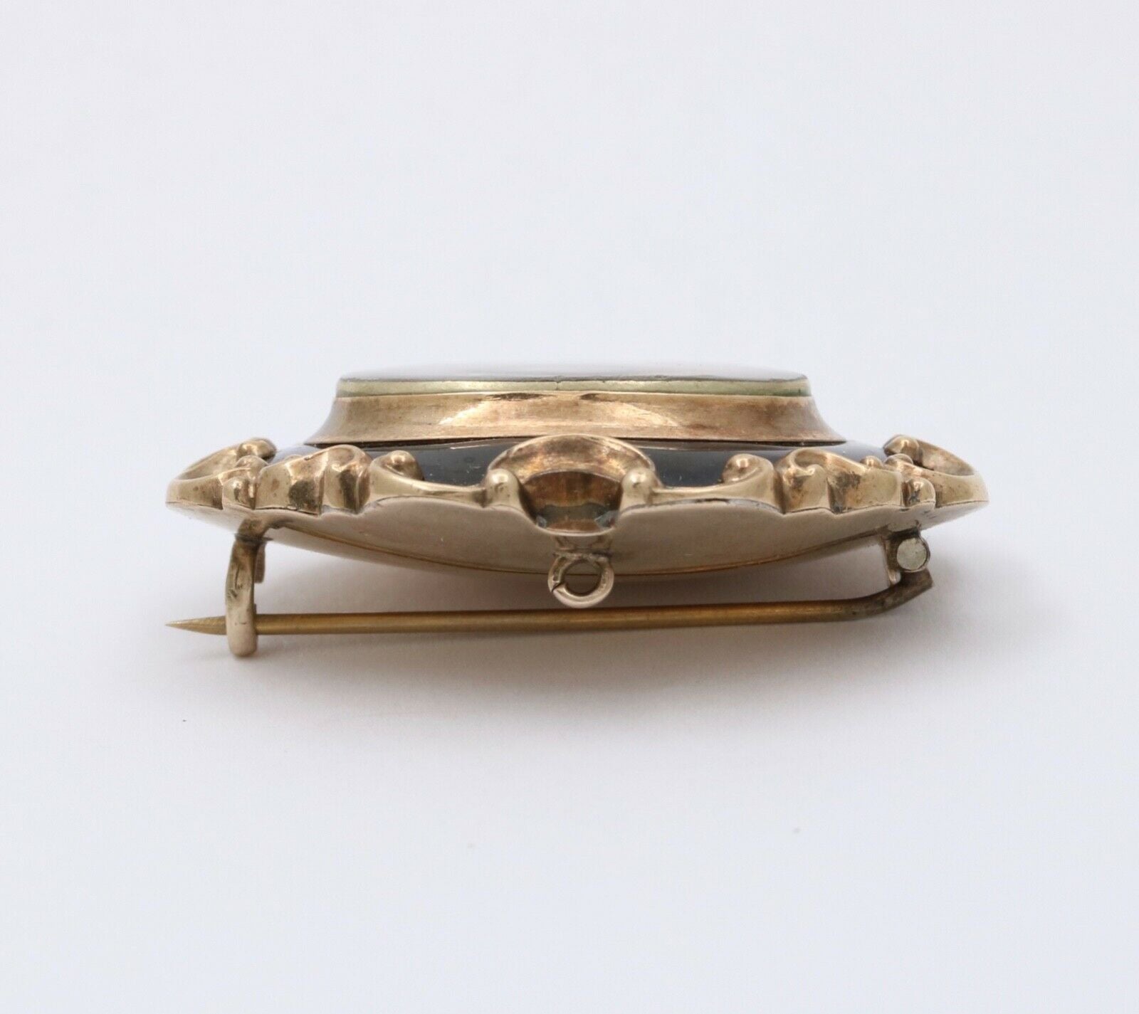 Victorian Memento Mori Hair 10K Enamel Brooch Pendant