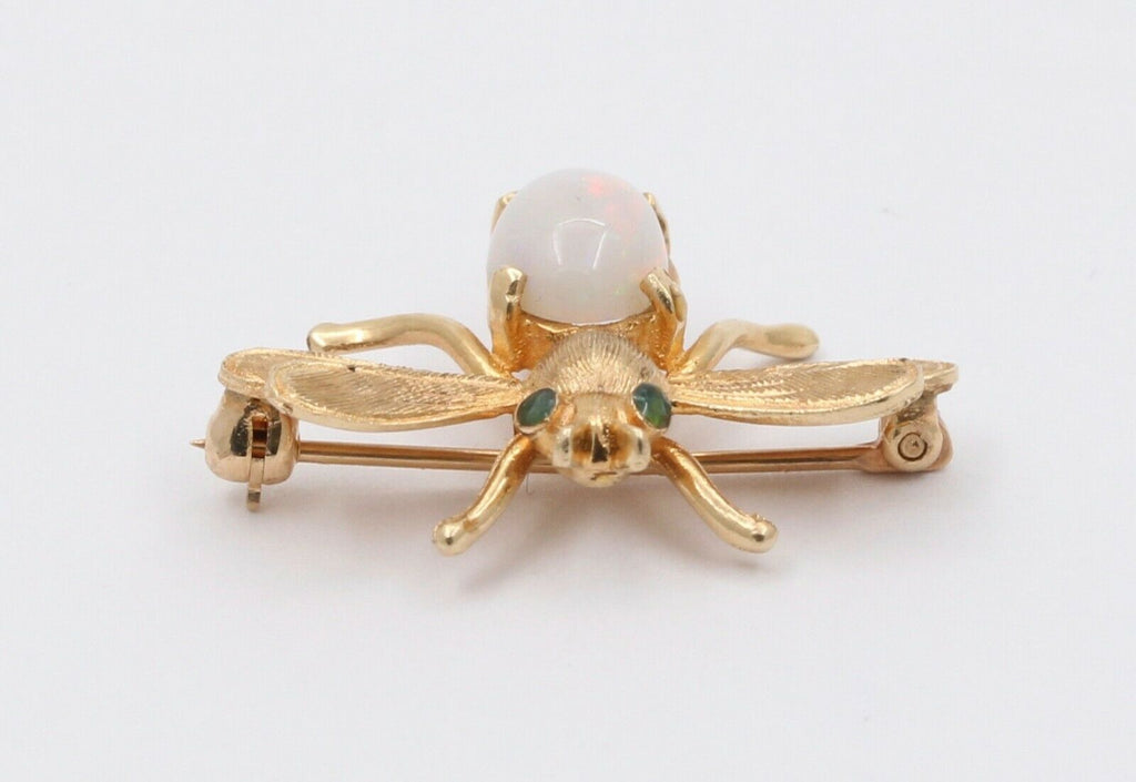 Vintage 14K Yellow Gold Opal Bee Brooch
