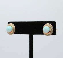 Load image into Gallery viewer, Vintage 14K Gold Opal, Diamond Halo Studs Earrings.
